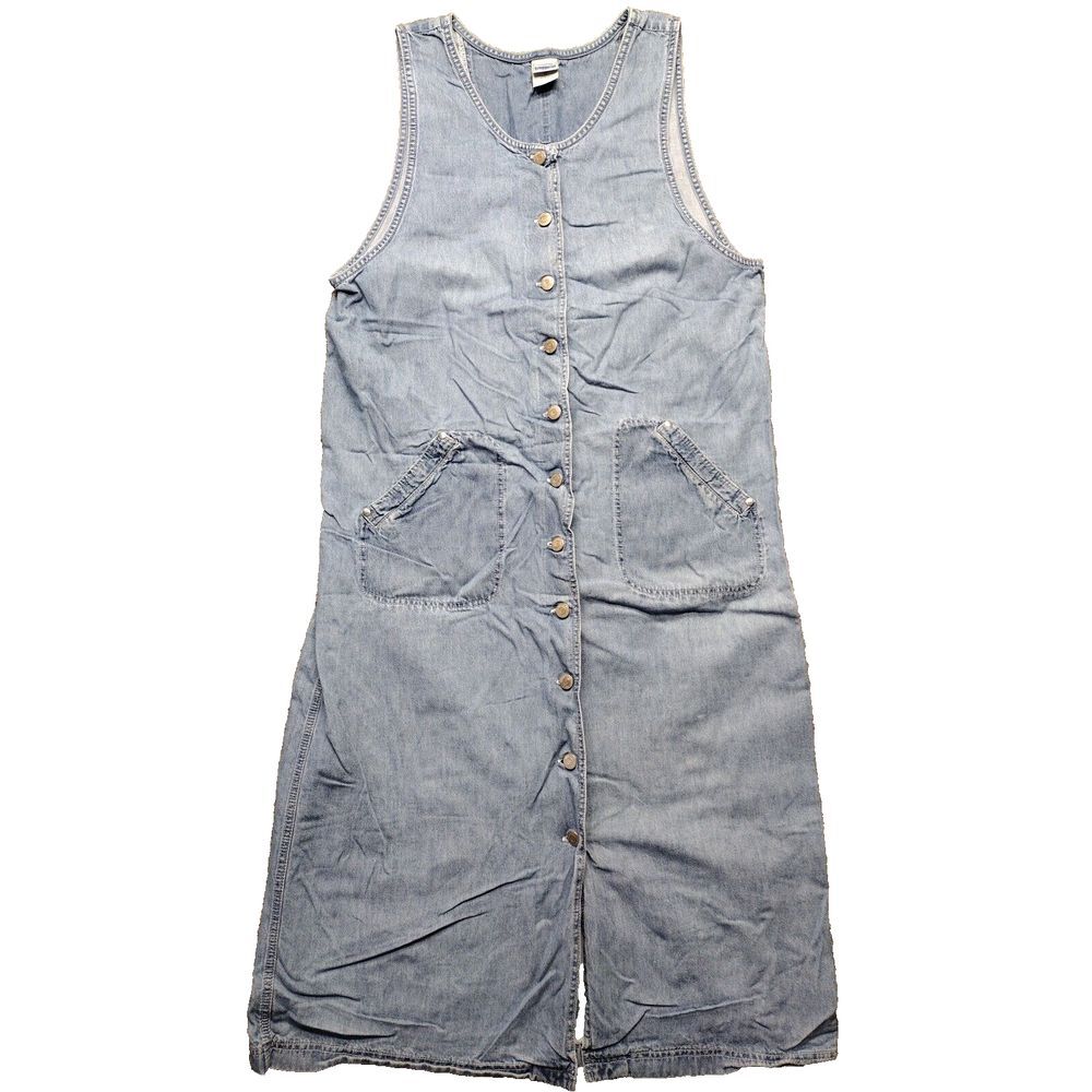 VTG Essentials Style Dress Blue Denim Cotton Midi Sleeveless Jumper Farmhouse XL